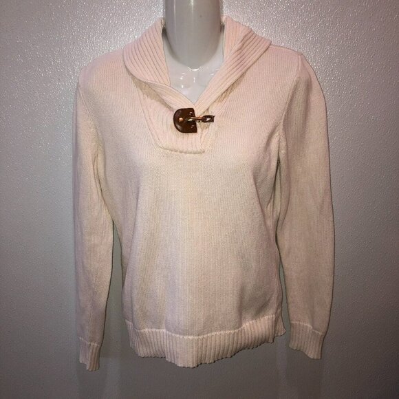 Lauren Ralph Lauren Womens Cream Ivory Knit Shawl Neck Pullover Sweater Size S - Picture 4 of 8
